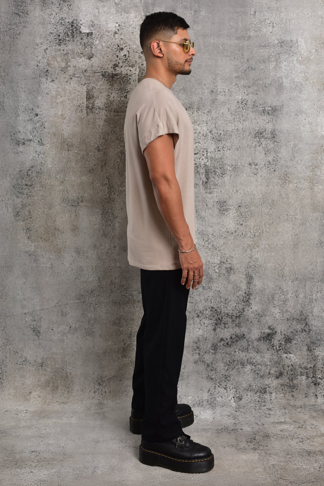 Beige Japanese-sleeve blouson T-shirt