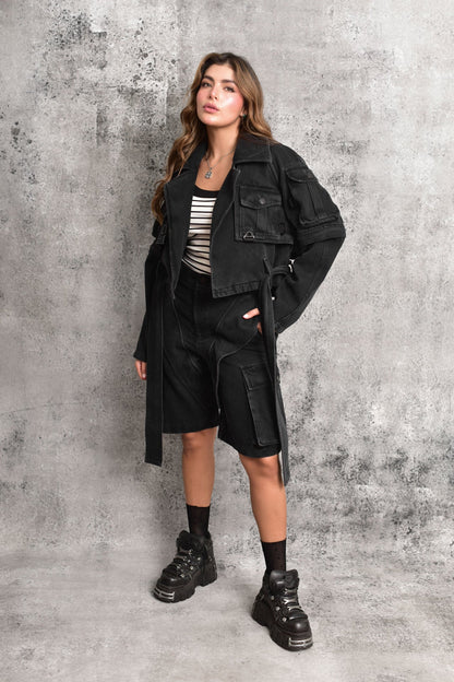 Tactical techwear Black Denim Jacket