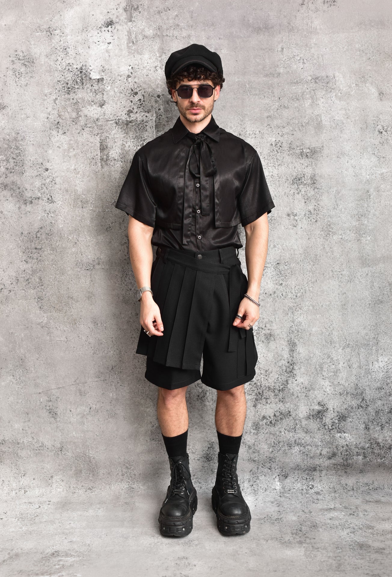 Black Relaxed-Fit Satin Shirt
