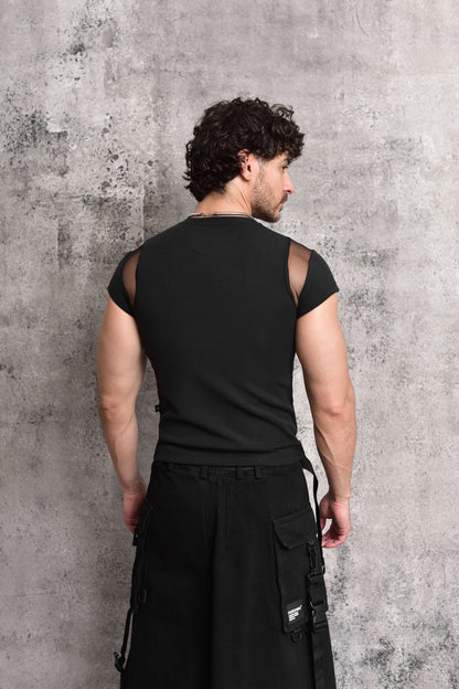 Camiseta de malla negra tipo baby tee
