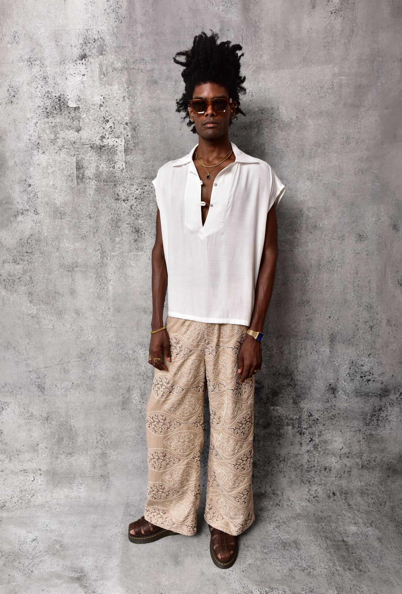Terra Embroidered Wide-Leg Pants
