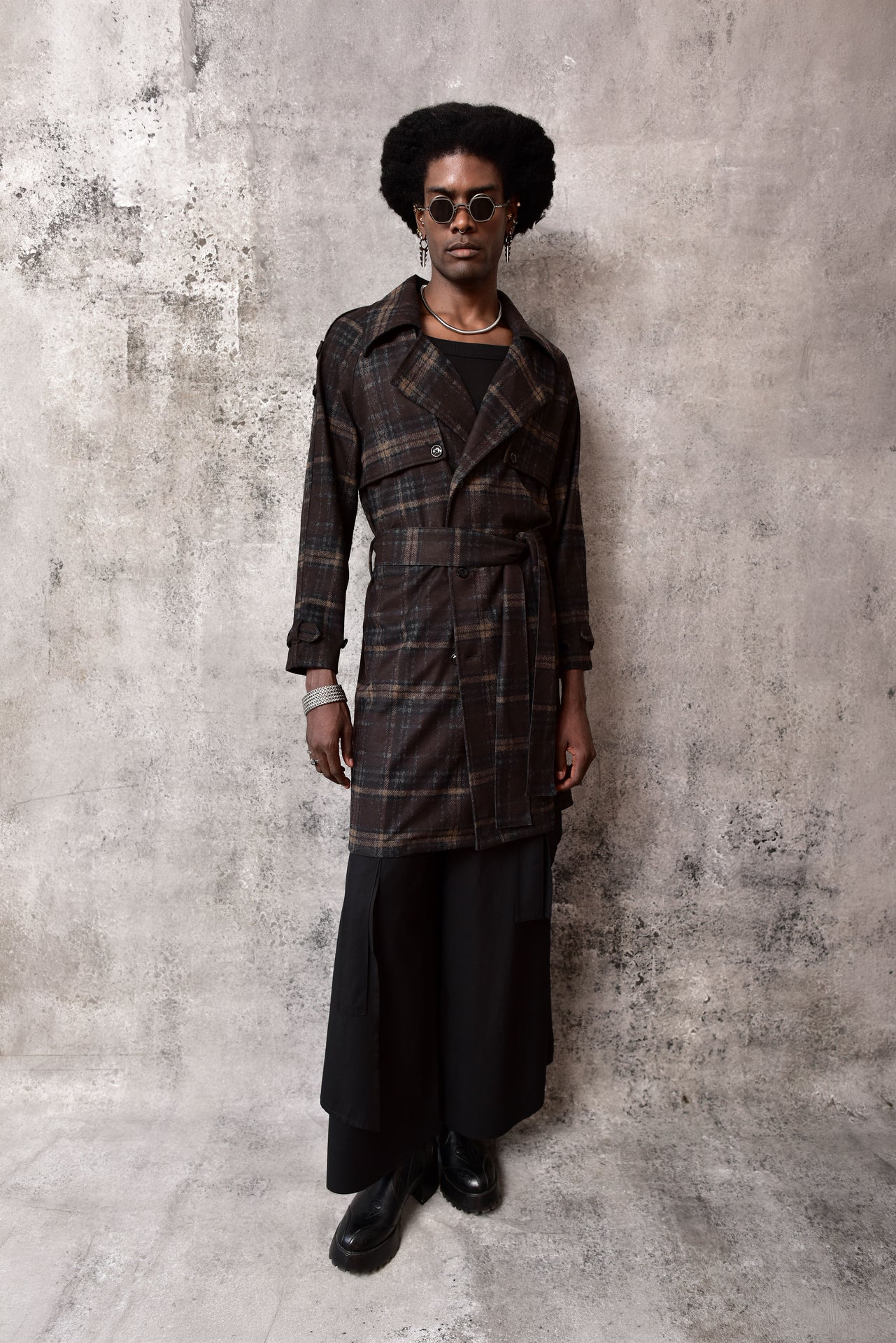 Plaid wrap overcoat tartan