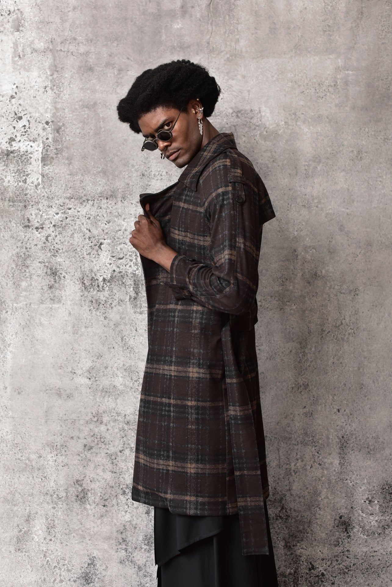 Plaid wrap overcoat tartan