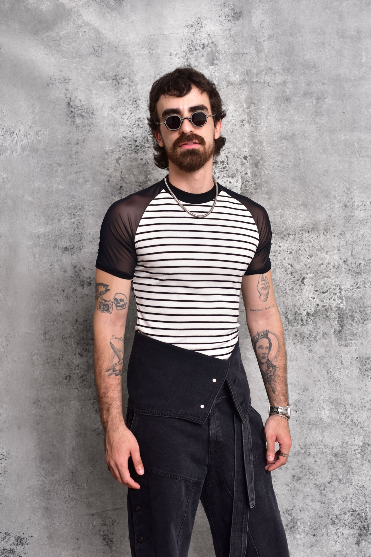 Striped Mesh Slim Fit T-shirt