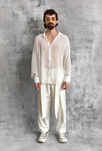 White Sheer Long Sleeve Shirt