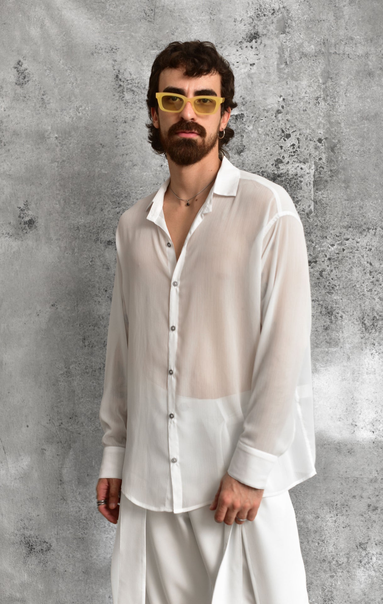 White Sheer Long Sleeve Shirt
