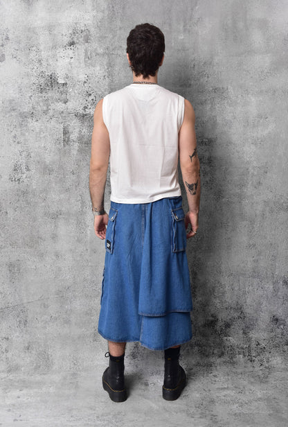 Blue Techwear Neo-Cargo Denim Skirt