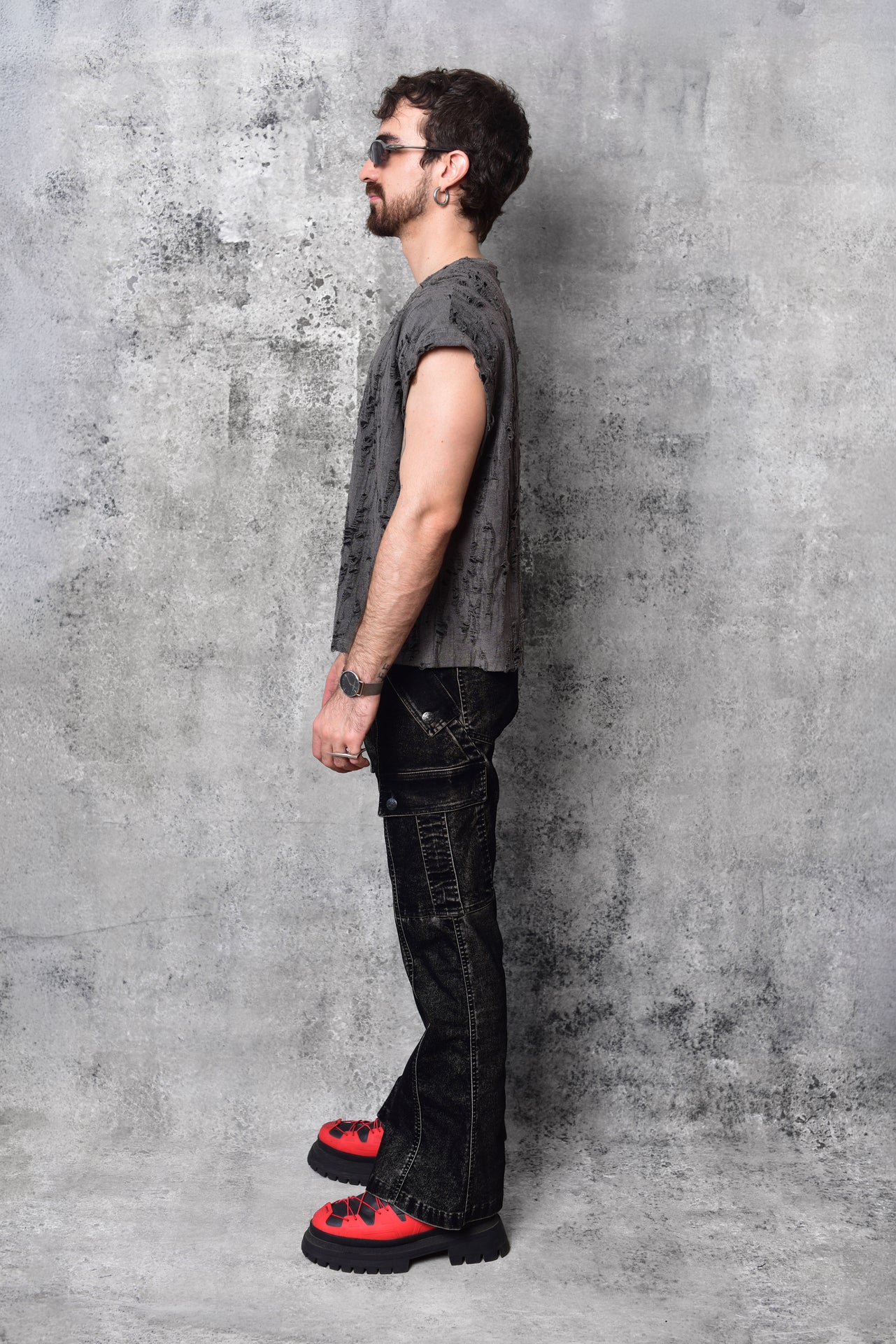 Cyber Flared Cargo Black Pants