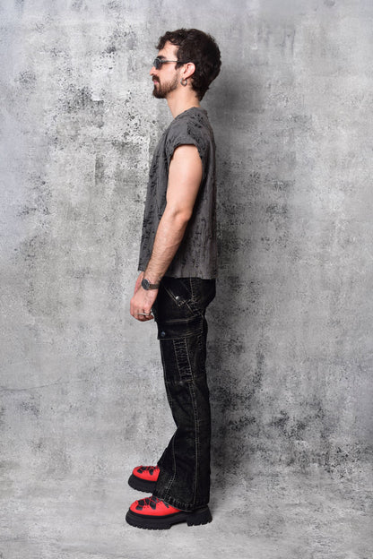 Cyber Flared Cargo Black Pants