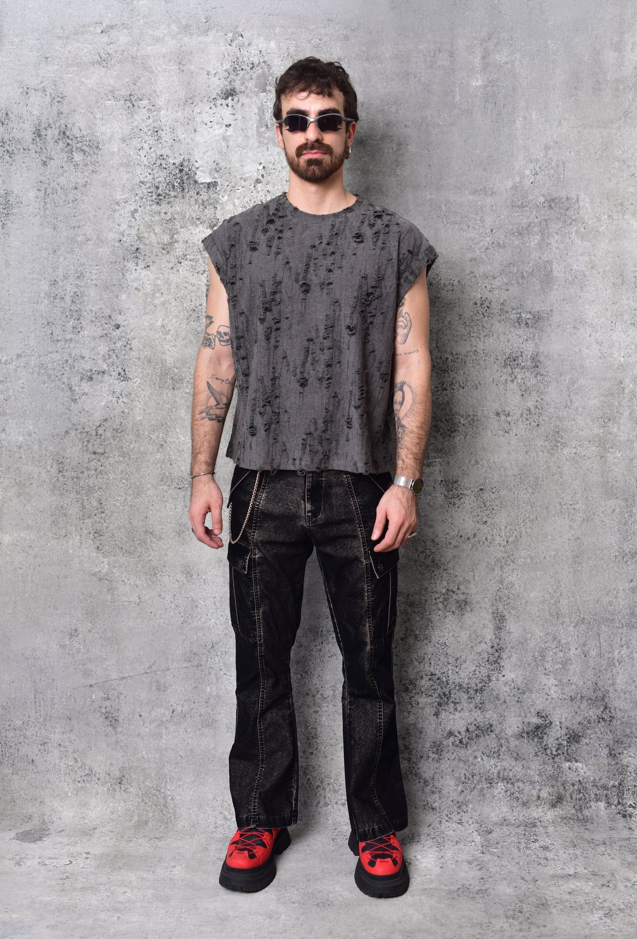 Cyber Flared Cargo Black Pants