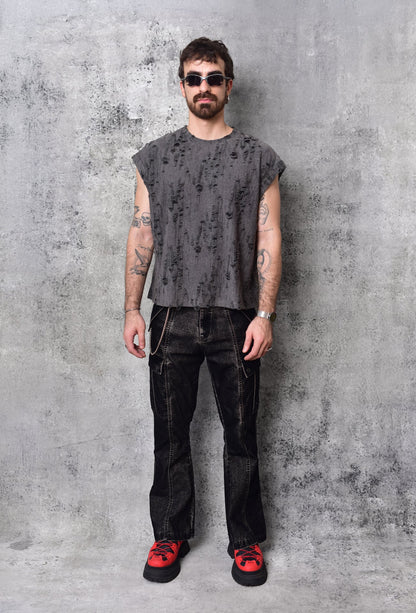 Cyber Flared Cargo Black Pants