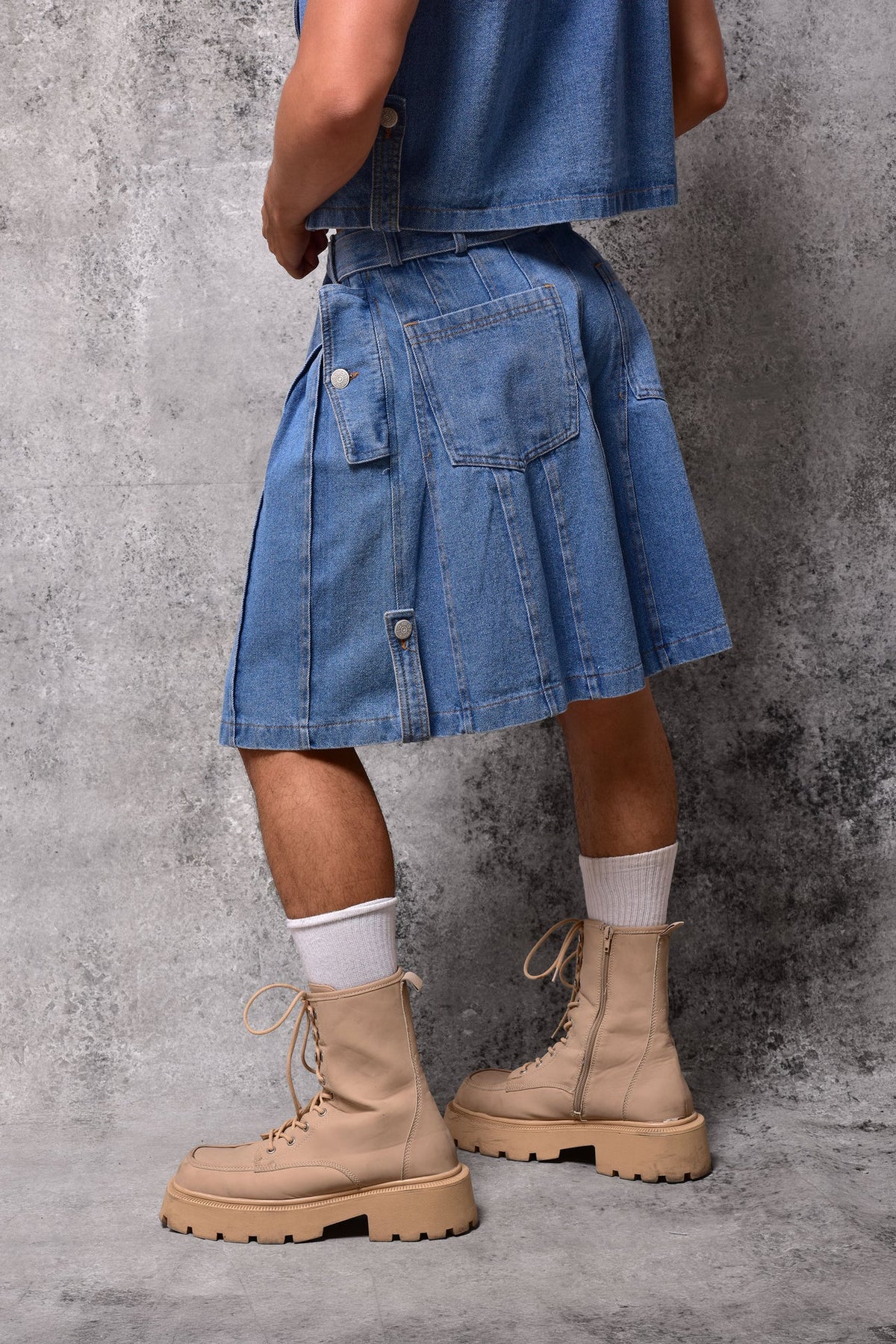 Pleated Denim Skort