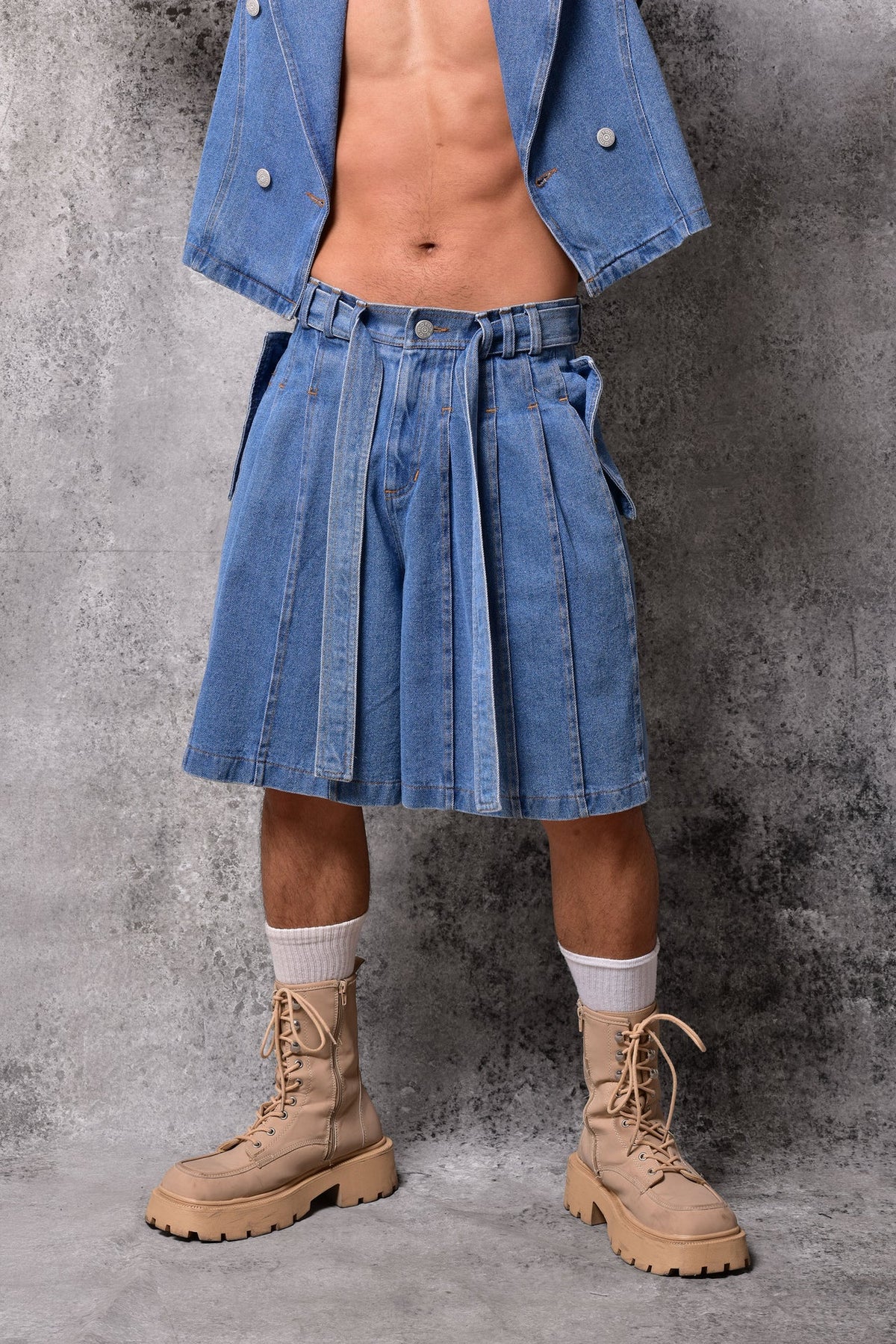 Pleated Denim Skort