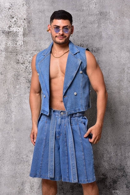 Pleated Denim Skort