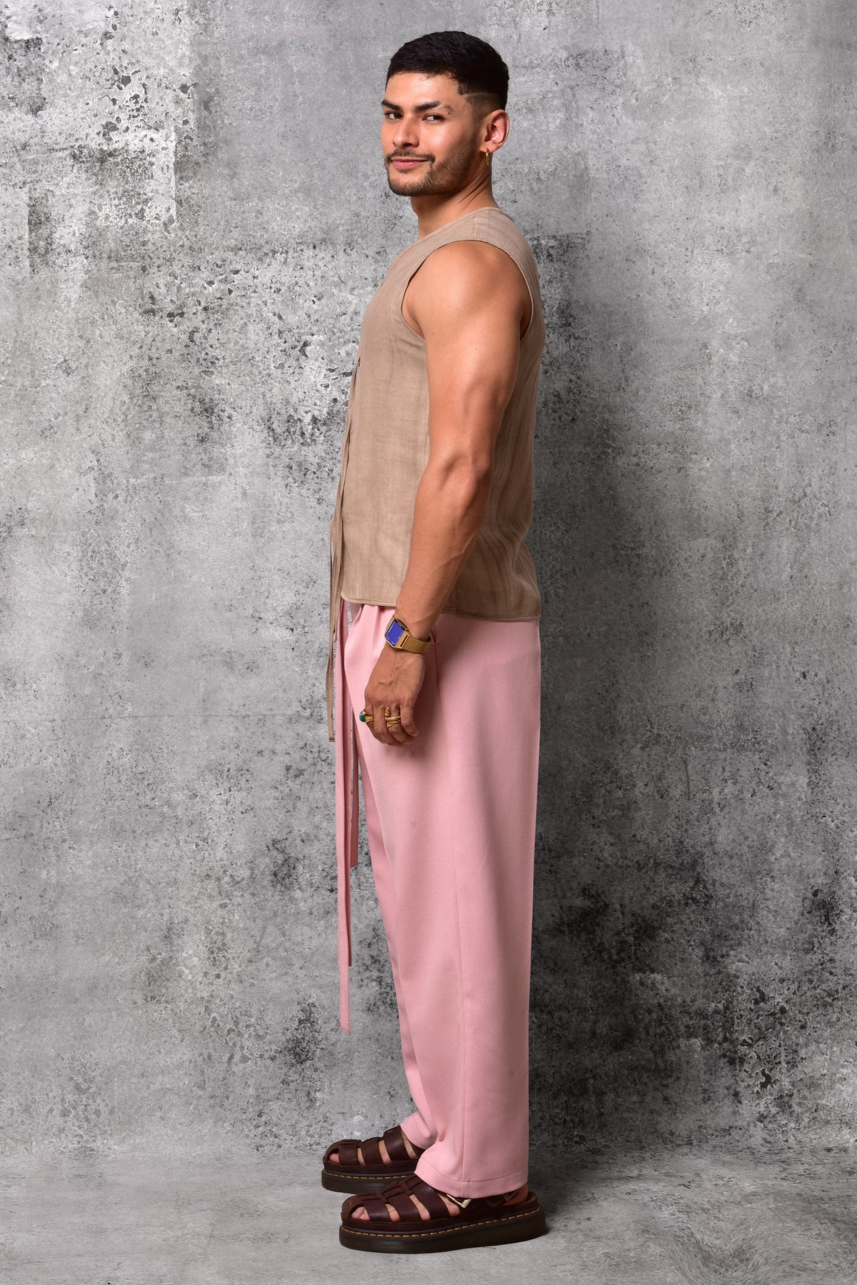 Pantalones holgados rosados de doble tira