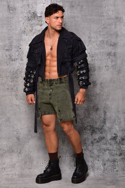 Chaqueta táctica de mezclilla negra tipo techwear