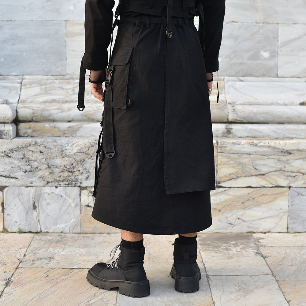 Black cargo techwear skirt