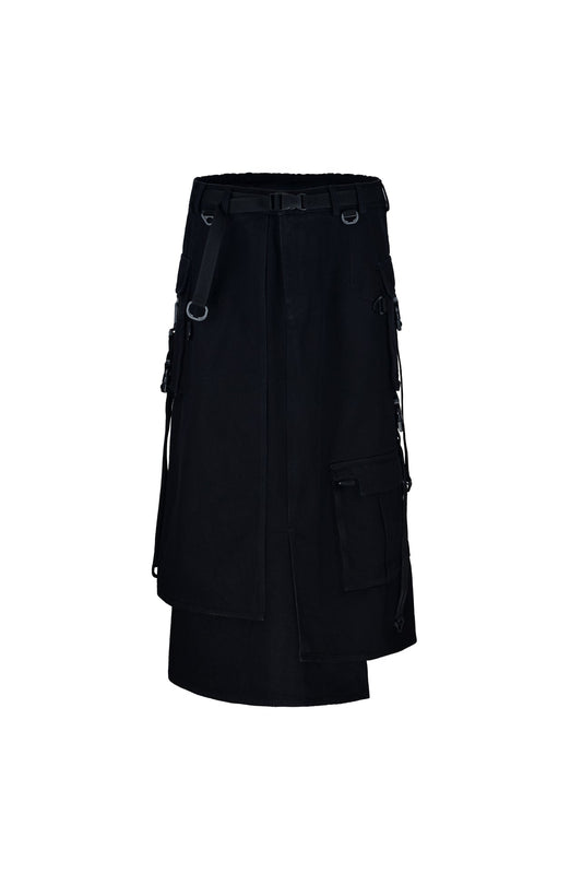 Black cargo techwear skirt