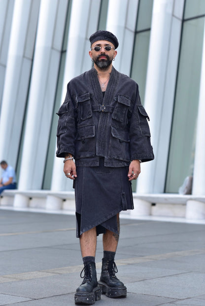 Denim Cargo Kimono