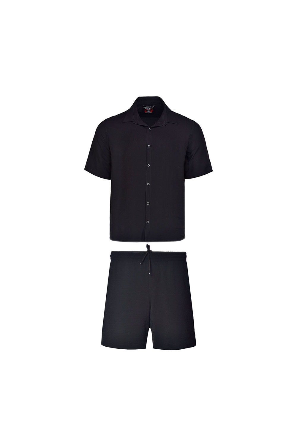 Two-piece set black of boxy fit shirt and beach shorts