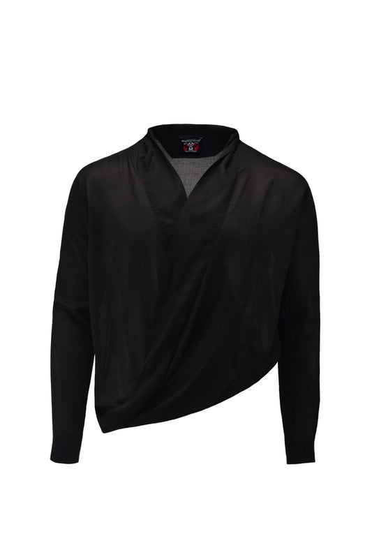 Long sleeve cross-neck shirt black