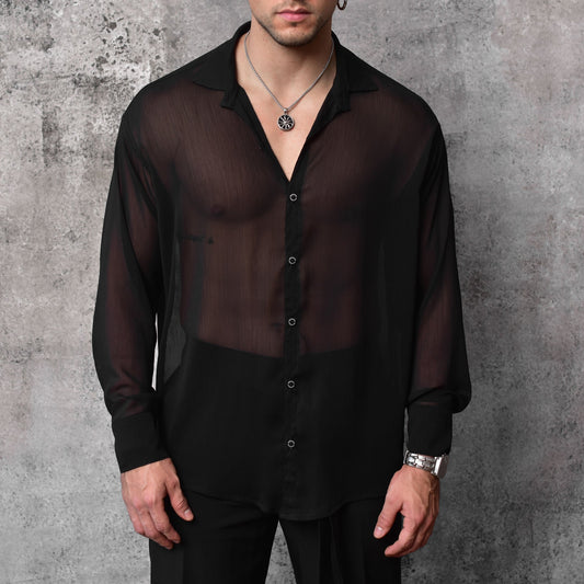 Black Sheer Long Sleeve Shirt