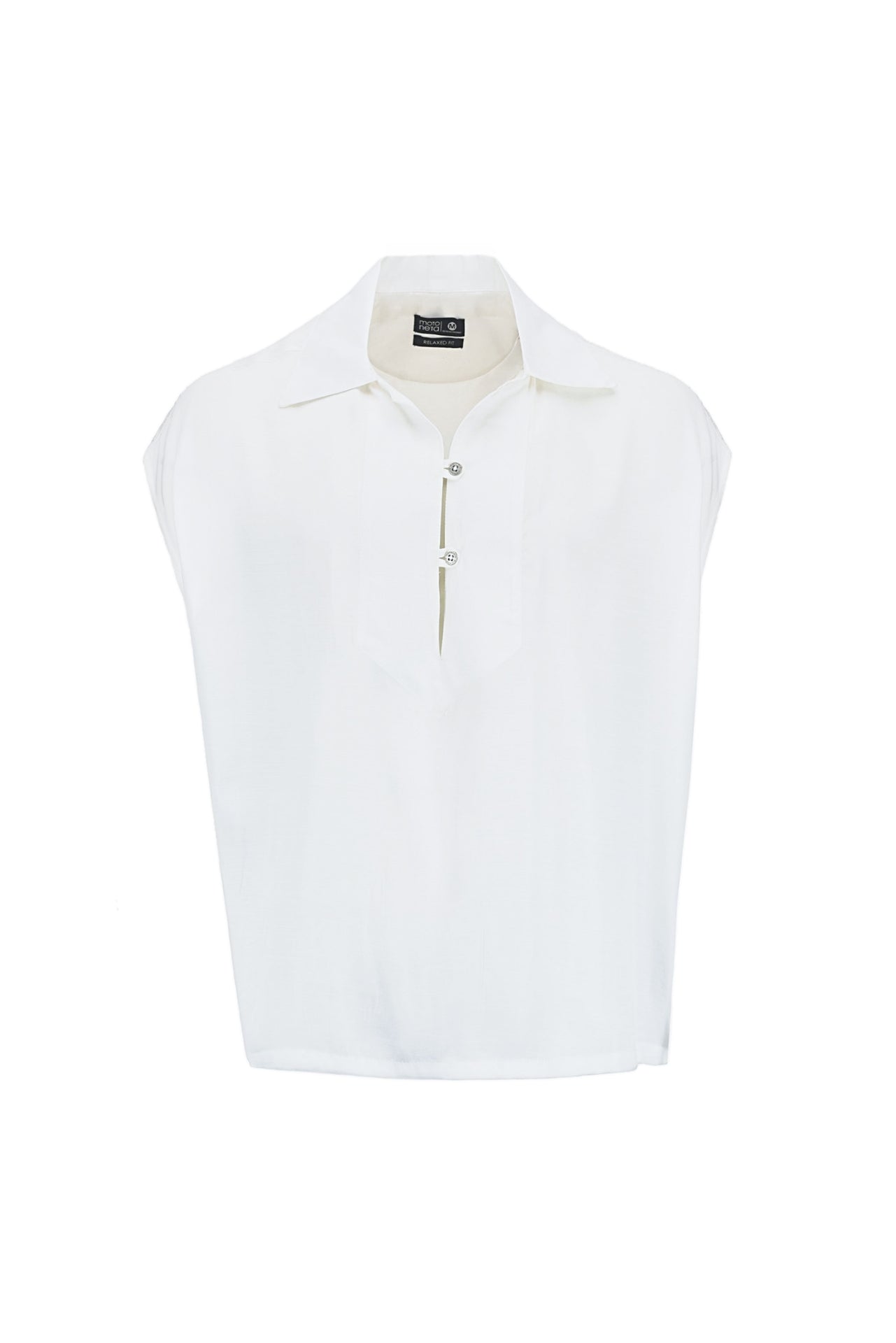 White Sleeveless Mandarin Collar Shirt