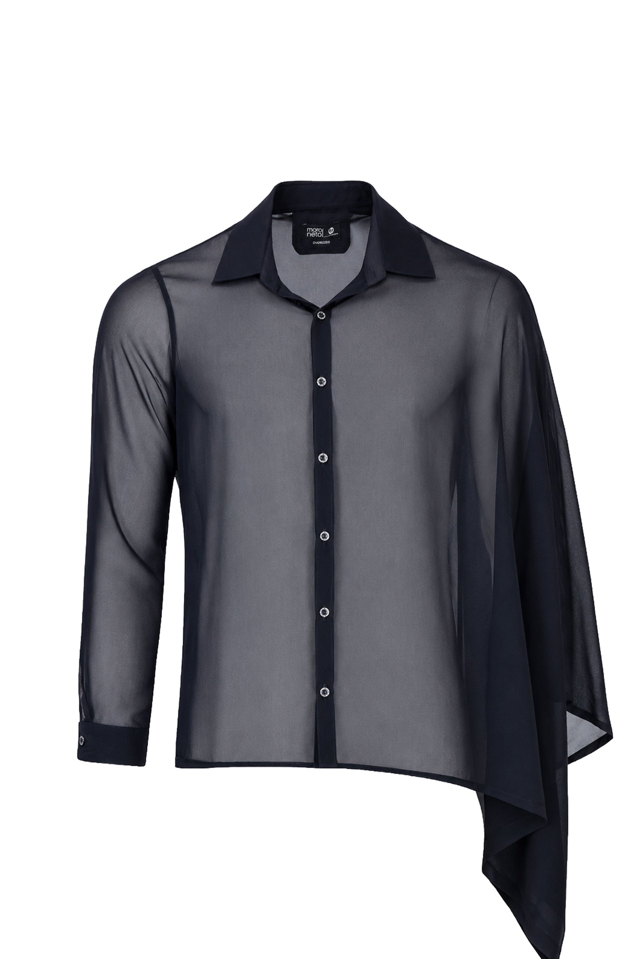 Black Asymmetric Veil Shirt