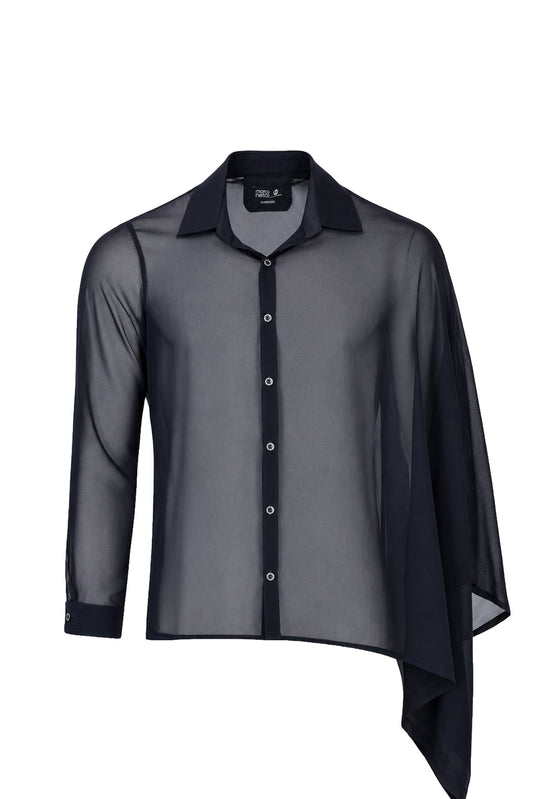 Black Asymmetric Veil Shirt