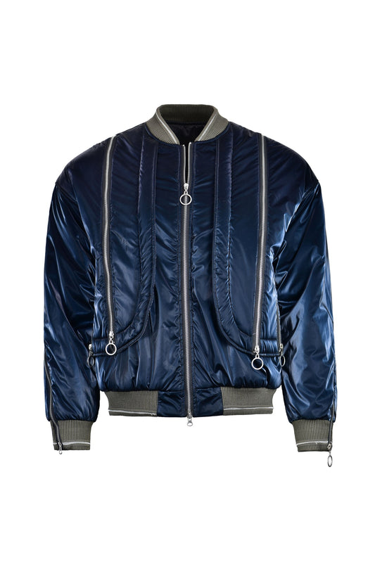 Satin blue bomber jacket