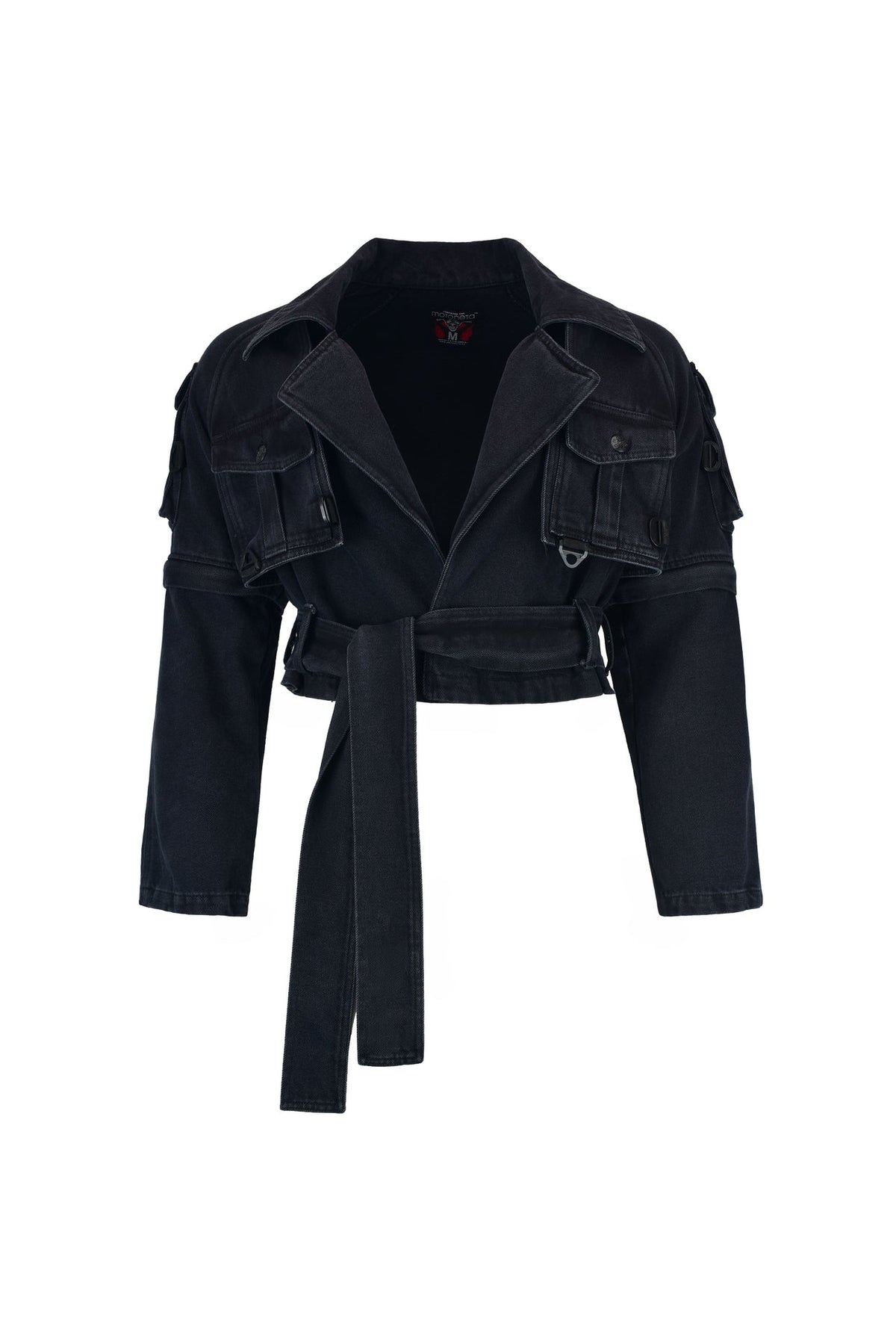 Chaqueta táctica de mezclilla negra tipo techwear