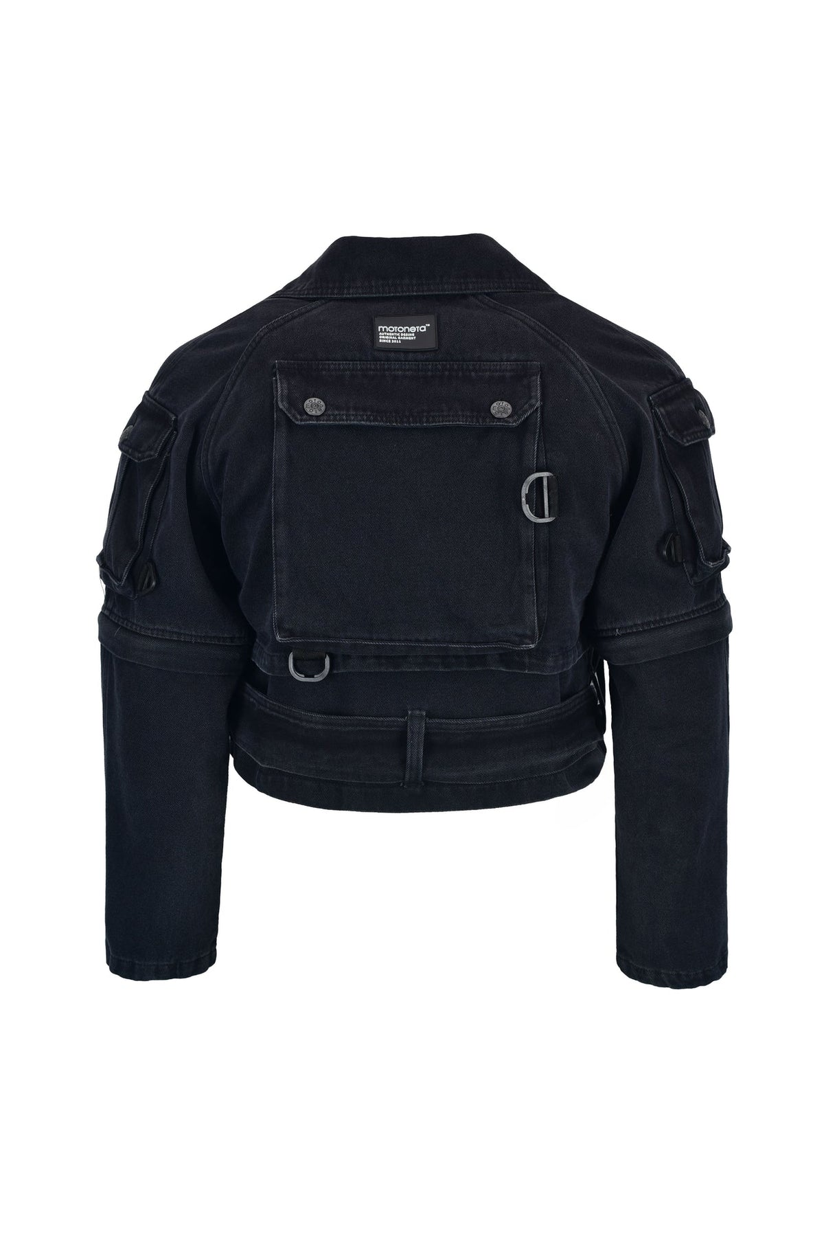 Chaqueta táctica de mezclilla negra tipo techwear