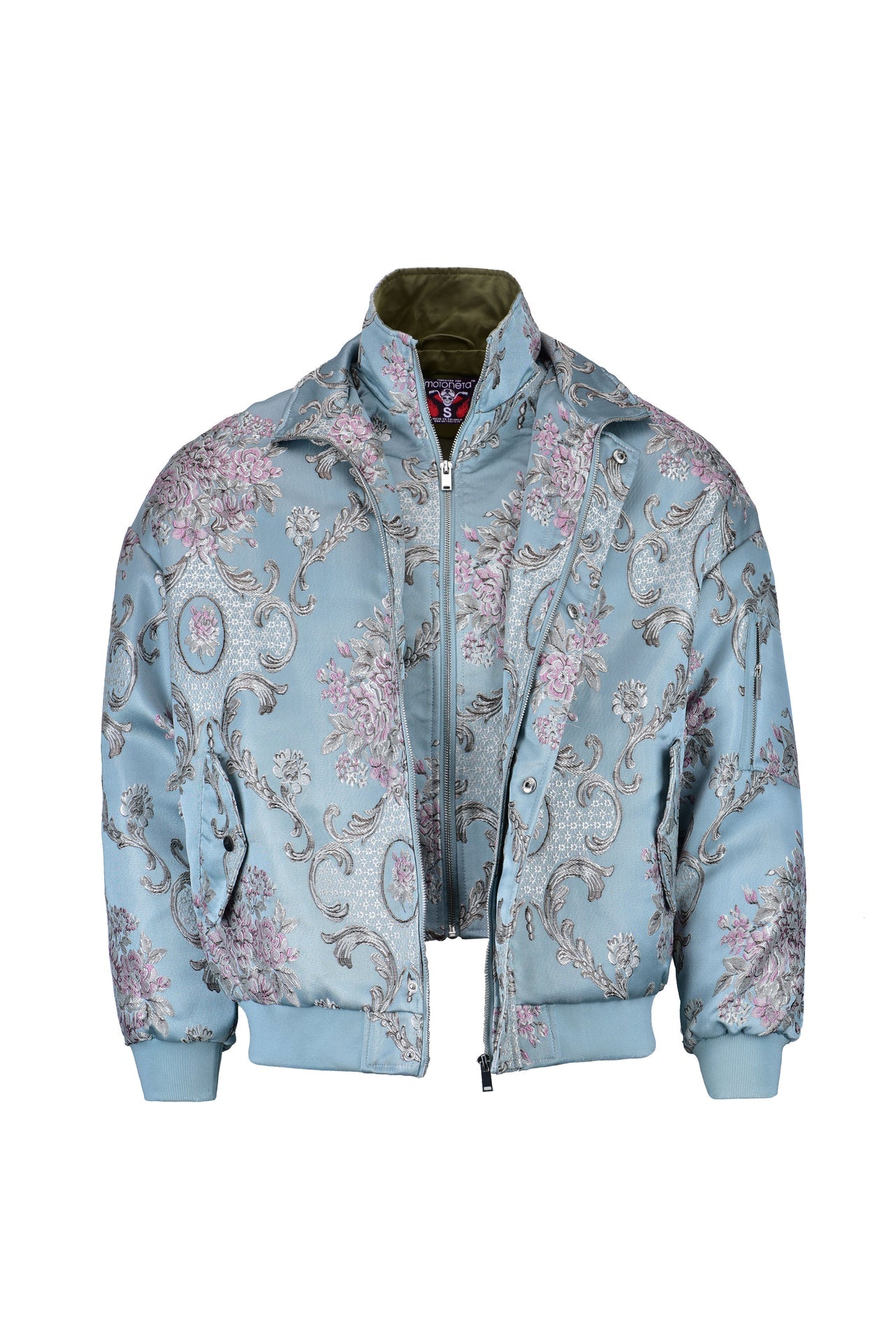 Sky blue embroidered bomber jacket