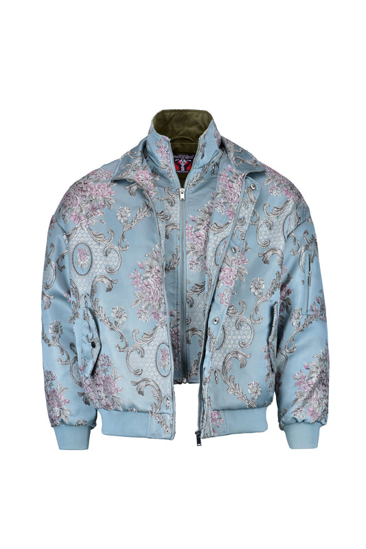 Sky blue embroidered bomber jacket