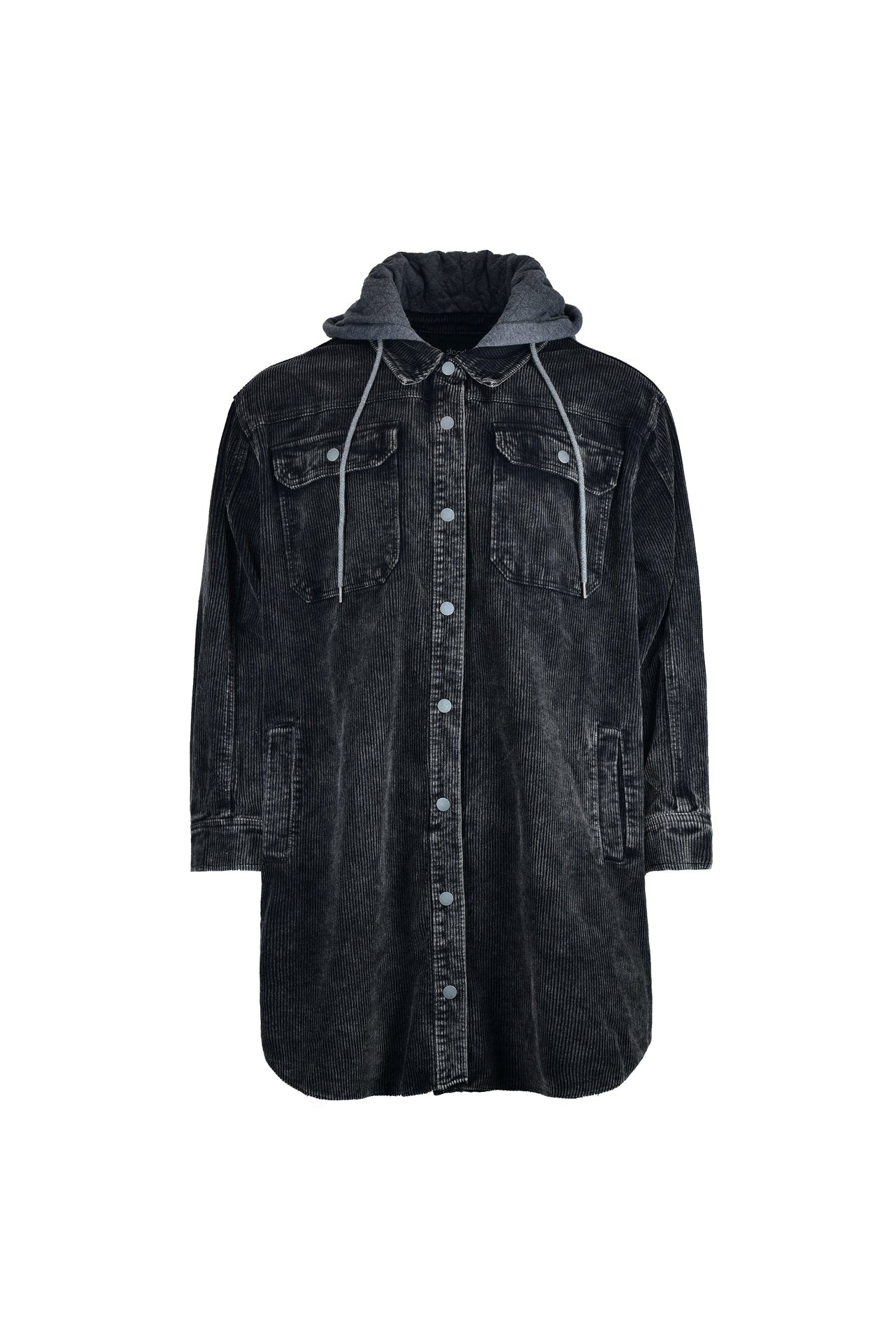 Long black corduroy jacket with hood