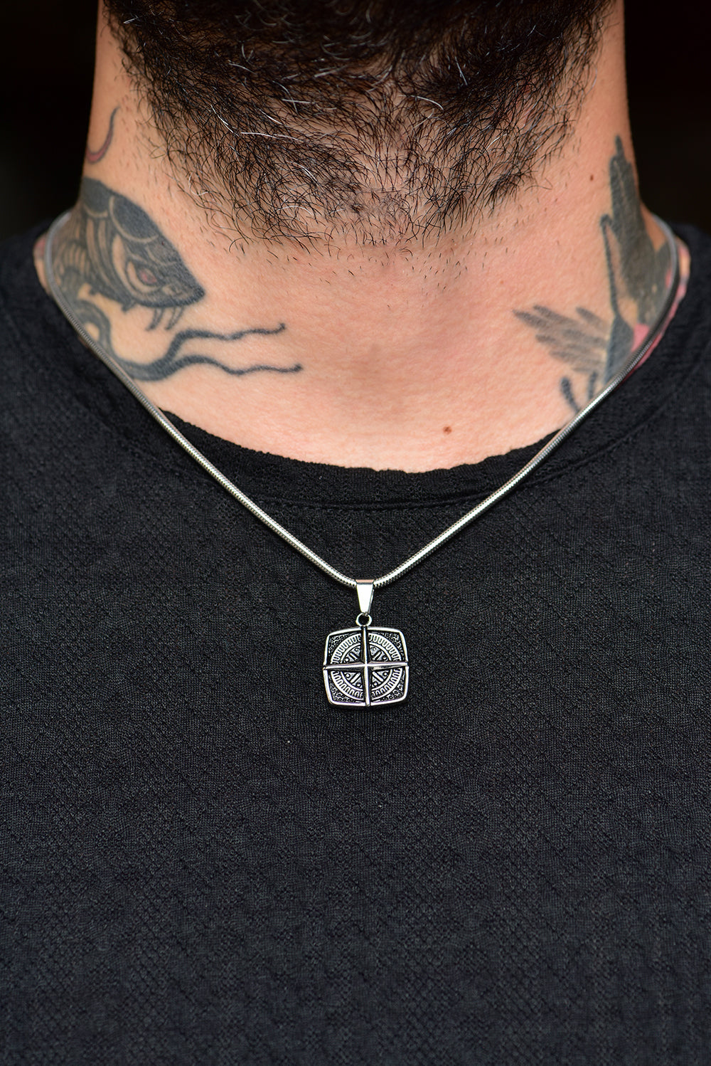 Compass silver necklace 60cm