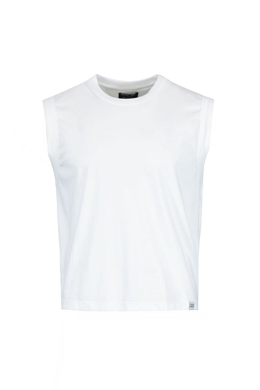 White sleeveless crop top T-shirt