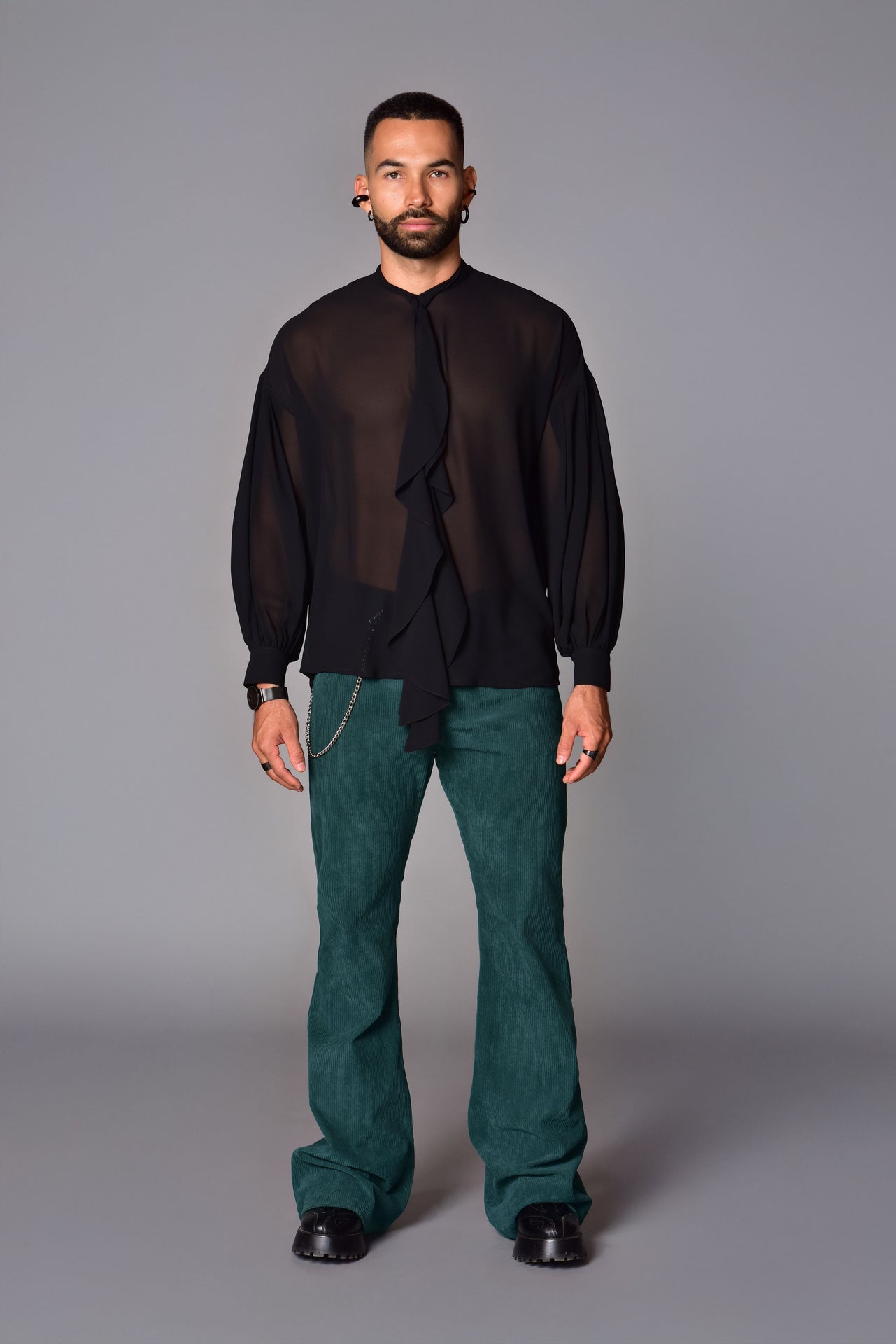 Emerald corduroy flared pants