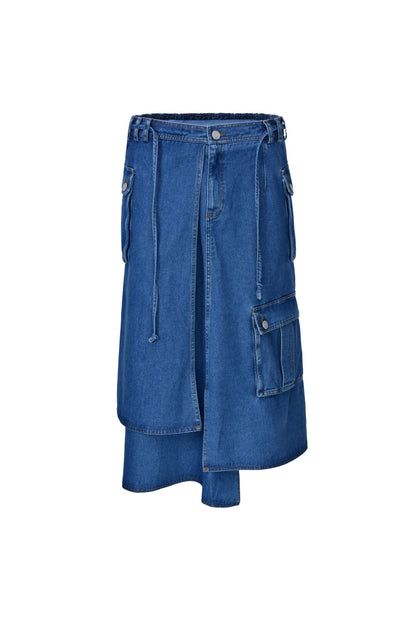 Blue Techwear Neo-Cargo Denim Skirt