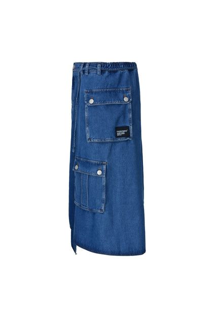 Blue Techwear Neo-Cargo Denim Skirt