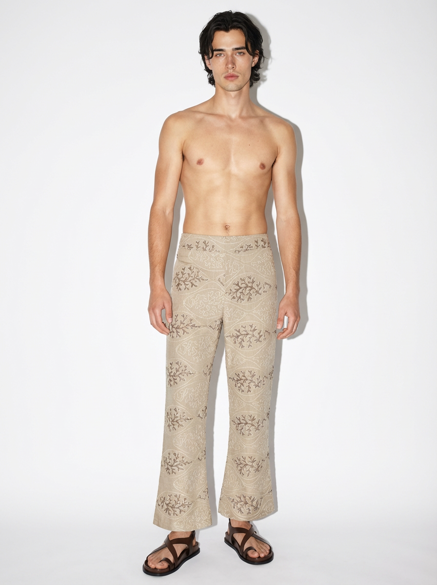 Beige embroidered pants