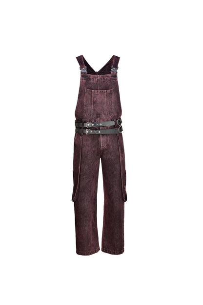 Violet denim overalls, front view