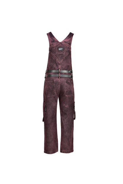Violet denim overalls, back view