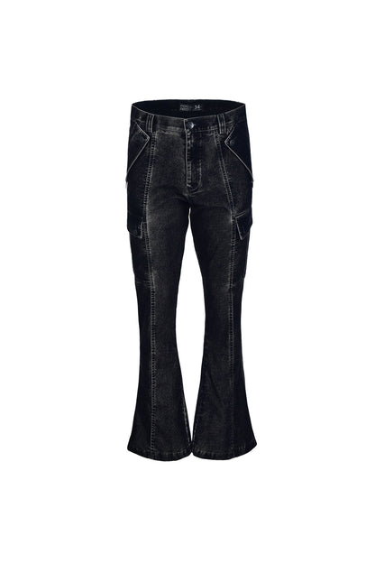 Cyber Flared Cargo Black Pants