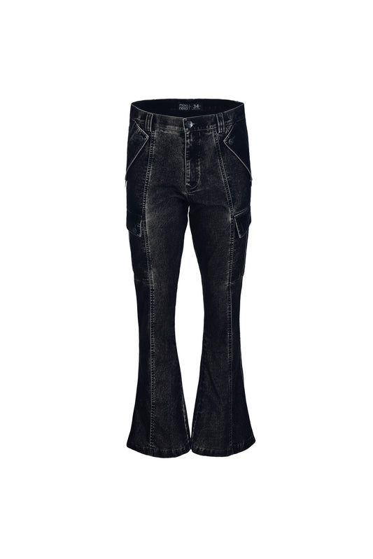 Cyber Flared Cargo Black Pants