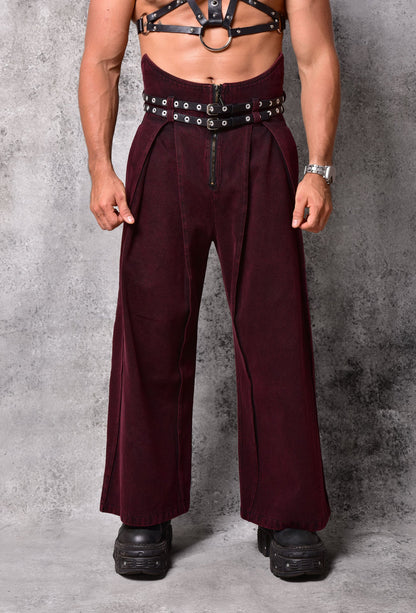 Pantalones Devil de pernera extra ancha en color vino