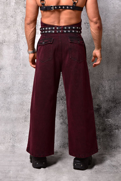 Pantalones Devil de pernera extra ancha en color vino