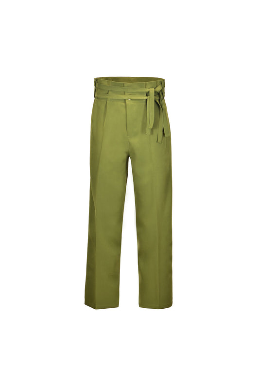 Olive Belted Wide-Leg Pants