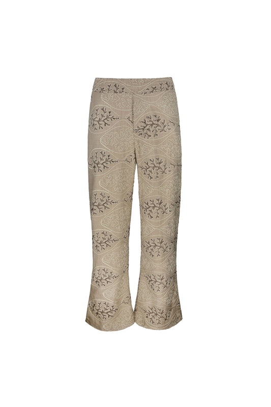 Beige embroidered pants