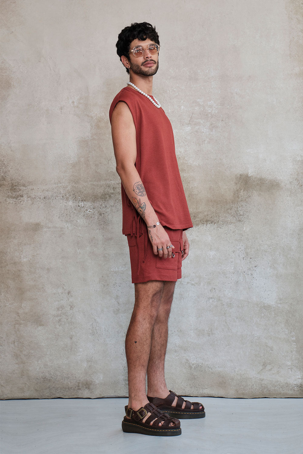 Terracotta lace frannel shorts